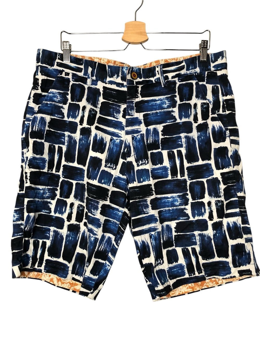 Robert Graham Short Brick Print Shorts Blue White Cotton Blend Men's Waist 36